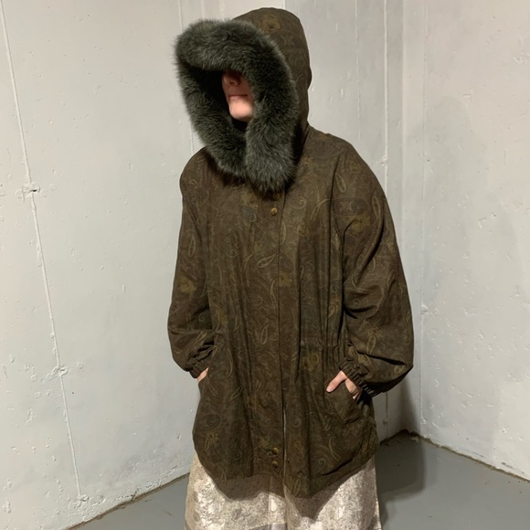 Vintage Paisley Jacket Coat Fur Trimmed Hood Removable Fur Lined Vest Large EUC - Picture 6 of 13